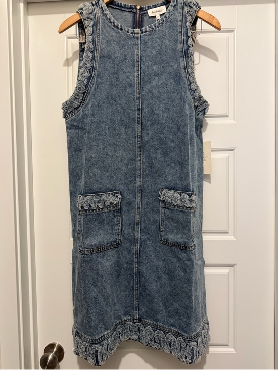 bohme Dresses & Skirts - bohme Washed Blue Denim Shift Dress with Crochet Trim